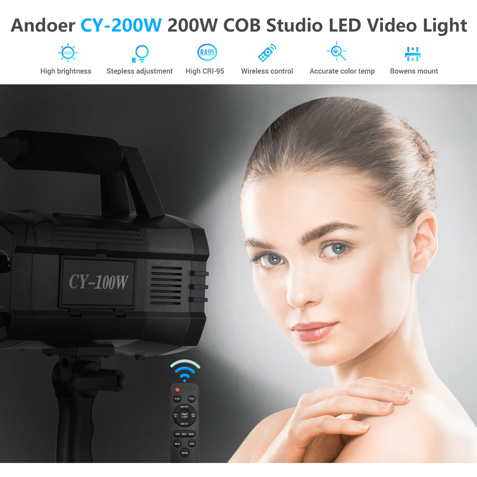 Светодиодсветильник лампа Andoer CY-100W 100W COB для студийной видеосъемки фотосъемки