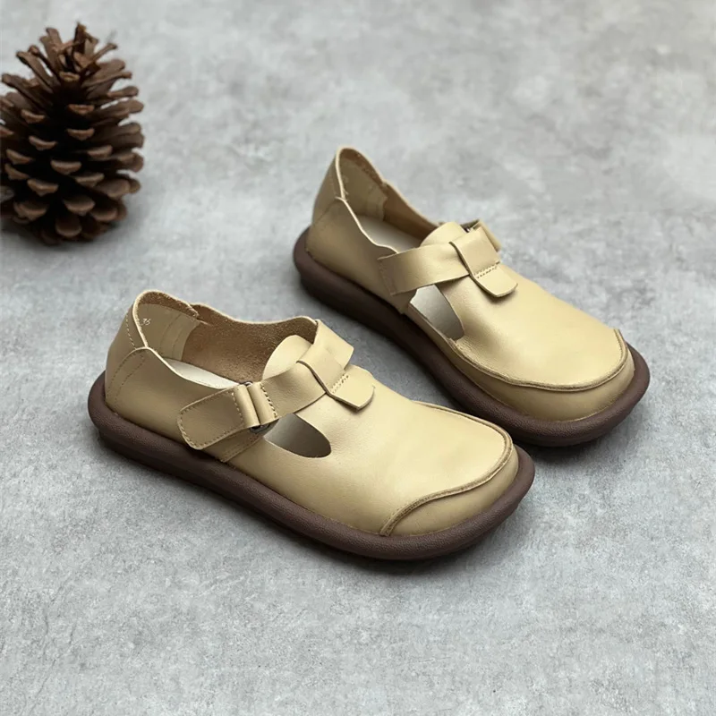 Whensinger - 2023 New Arrival Genuine Leather Shoes Women Round Toe Flats Buckle Strap Design 8566 Casual sneakers