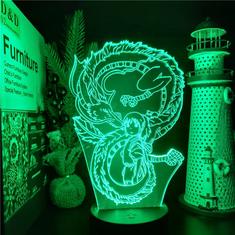 

Трехмерная иллюзионная лампа с пириллированным изображением белого дракона, светодиодные неоновые ночники с аниме RGB, Сенсорная лампа для ...
