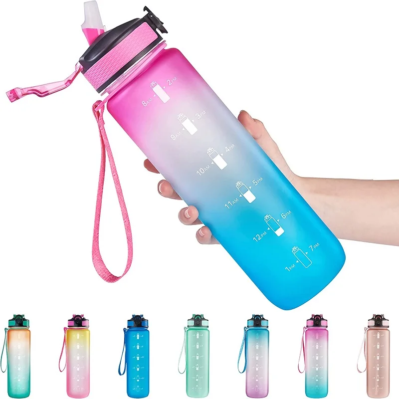 

1L Sports Water Bottle Portable with Straw Plastic Leak-proof Water Cup Drink Camping Bike for Outdoor Gym garrafa de agua