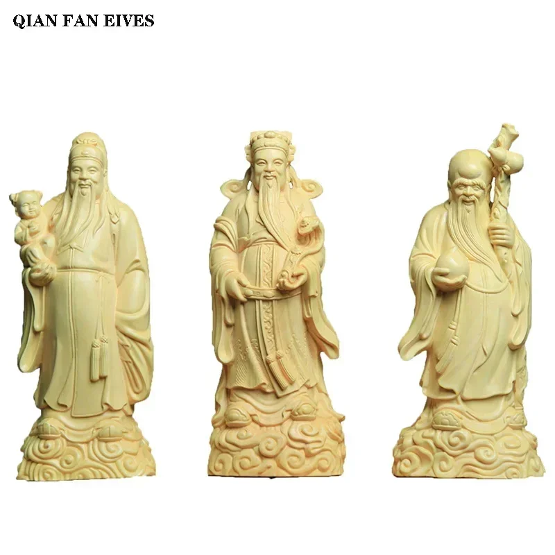 Статуэтка Fu Lu Shou из массива дерева статуэтка ручной работы Сан-фусин современное