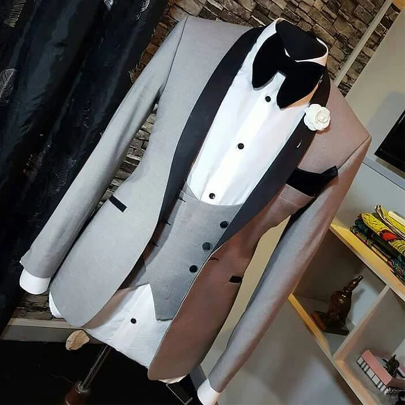 

Gray Formal Wedding Tuxedo for Groomsmen 3 piece Sim fit Men Suits with Black Shawl Lapel Custom Man Fashion Costume Jacket Pant