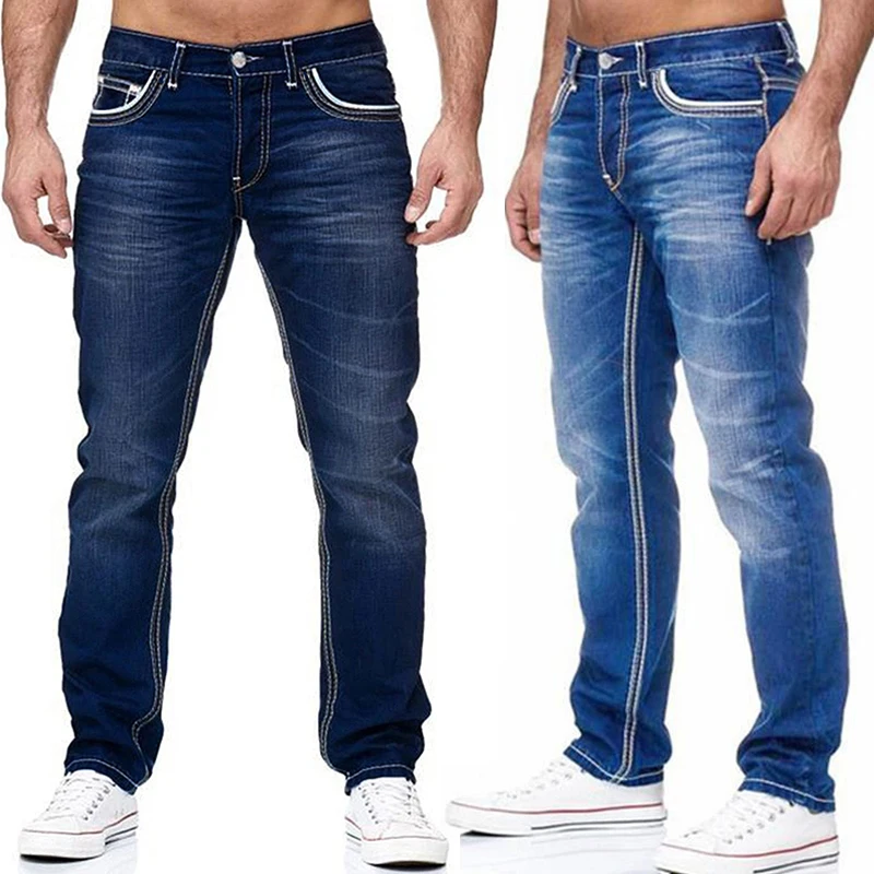 

Streetwear Tousers Casual Spring Blue Autmun High Quality Black Jeans Jeans Light Straight Men Pockets Men Pants Denim