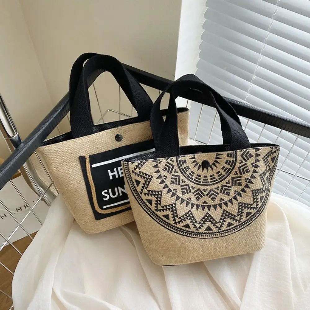 Letter Large Capacity Canvas Tote Bag Simple Tassel Handheld Woven Linen Handbag Japanese Style Makeup Bag Lady