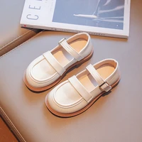 beige solid color children pu round toe uk uniform school shoes for girls 2022 casual spring new versatile kids fashion loafers