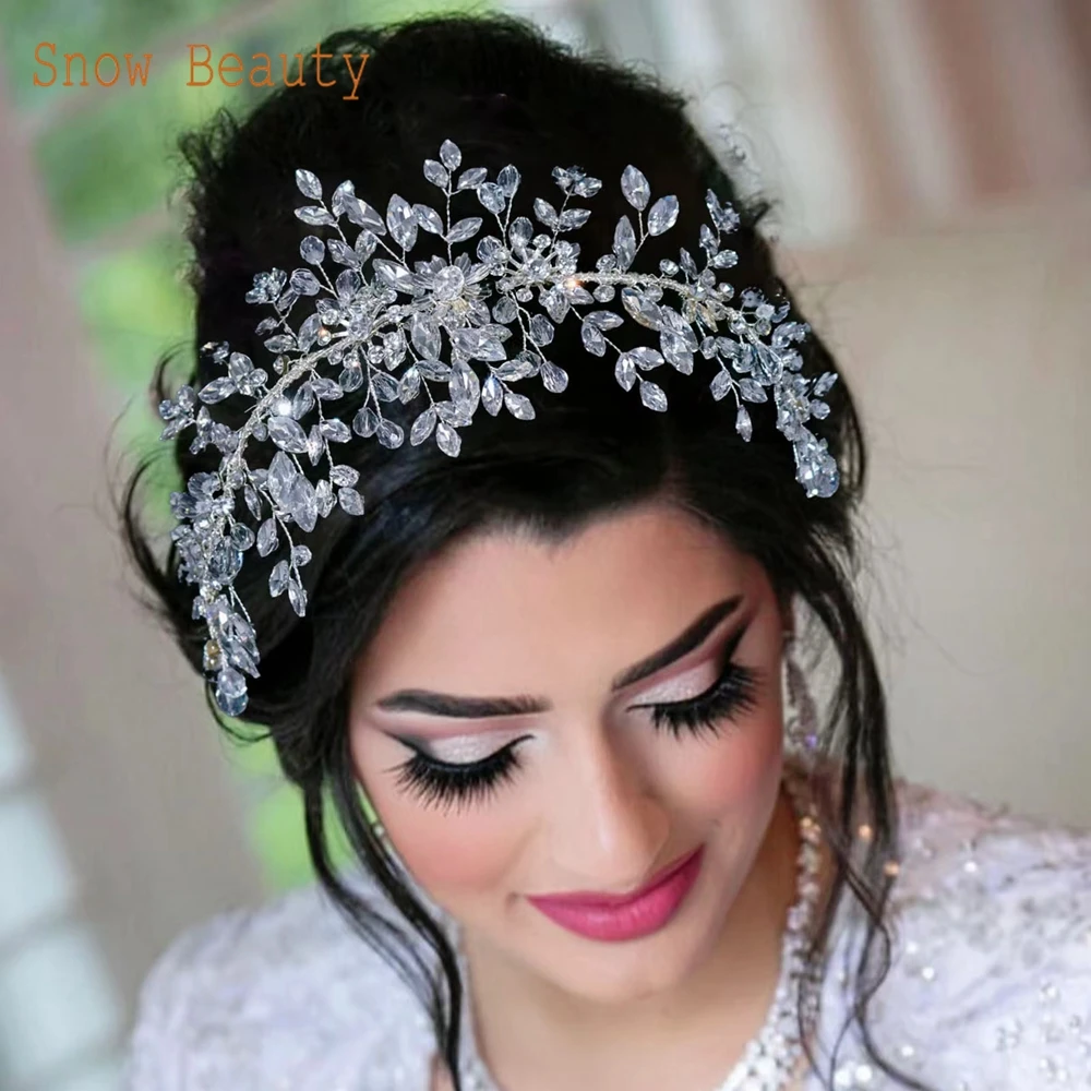 Женский обруч для волос DZ080, свадебный обруч с кристаллами, аксессуары для волос для невесты, тиара серебристого цвета с лозой для девушек и женщин