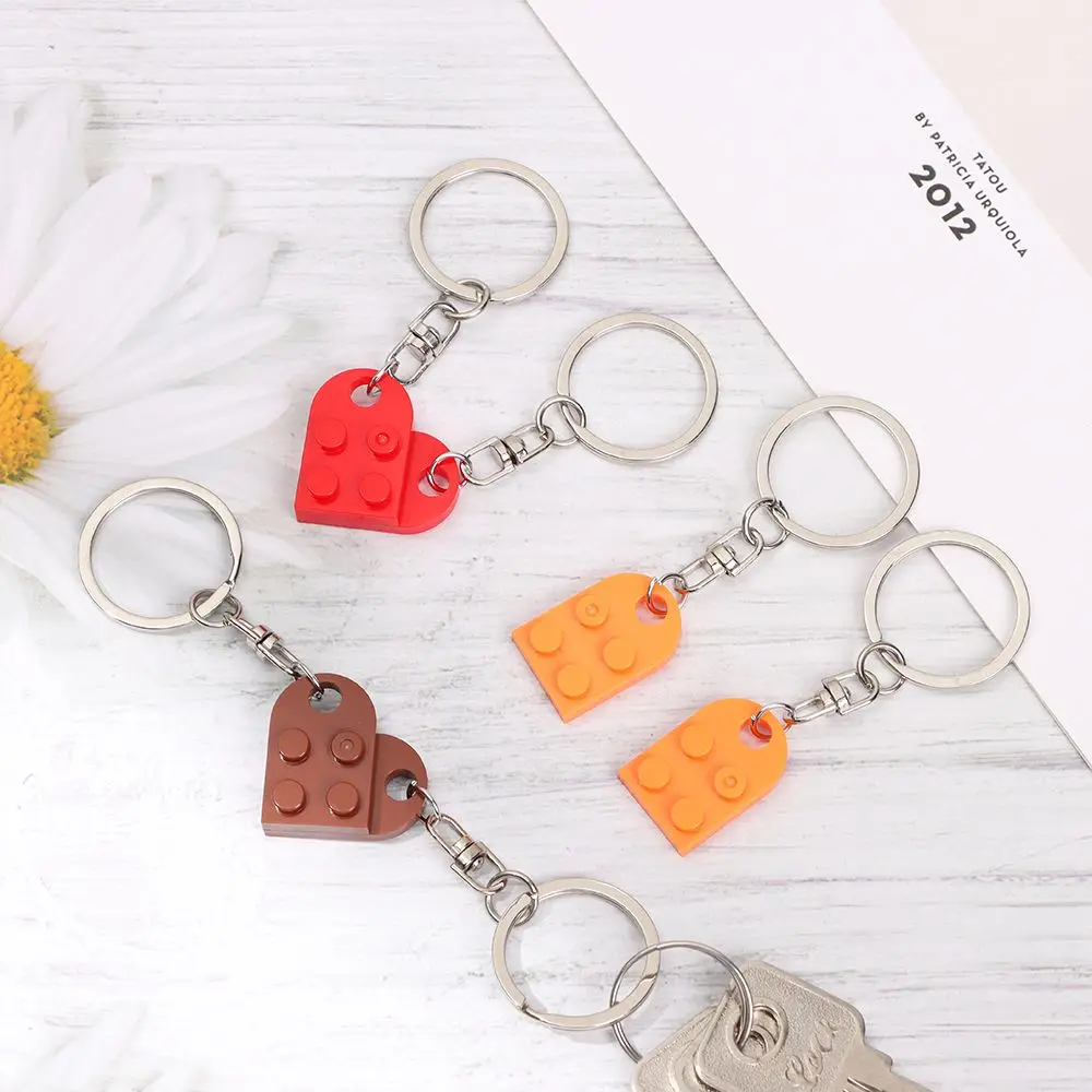 

2PCS Cute Love Heart Building Block Keychains Couples Friendship Love Heart Brick Key Ring