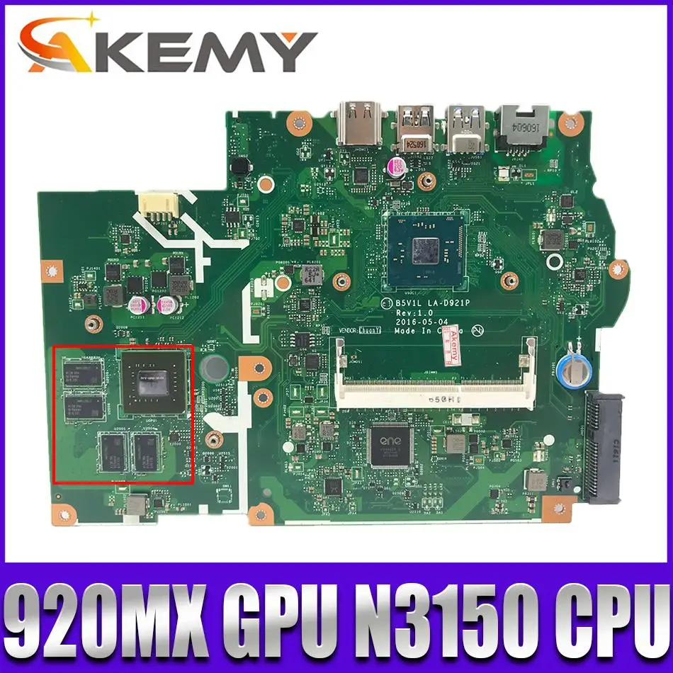 

NEW NBGHC11001 NB.GHC11.001 B5V1L LA-D921P For ACER aspire ES1-532 laptop motherboard 920MX GPU N3150 CPU