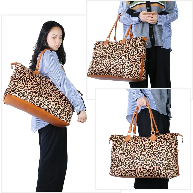 Women Duffle Bag Travel Weekend Tote Bags  Leopard Grain