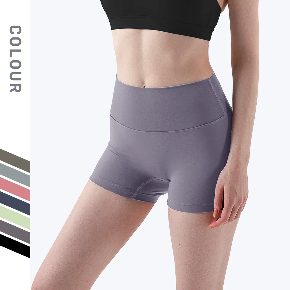 

Lulu Yoga Shorts Women's European Peach Hip Lift Fitness Pants High Waisted Belly Pull-in three-part Pants Nude Sports Shorts