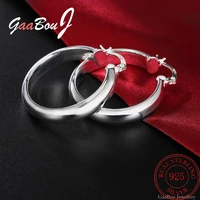 34mm 925 stamp silver color smooth circle big hoop earrings for women fashion jewelry wedding christmas gift gaabou jewellery