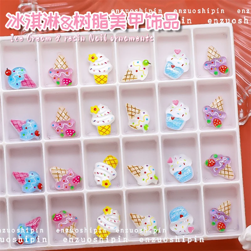 

50Pcs Resin Ice Cream Shaped Charms Nail Art Decorations Colorful 3D Cartoon DIY Nail Accessories Manicure Nail Charms Jewelry