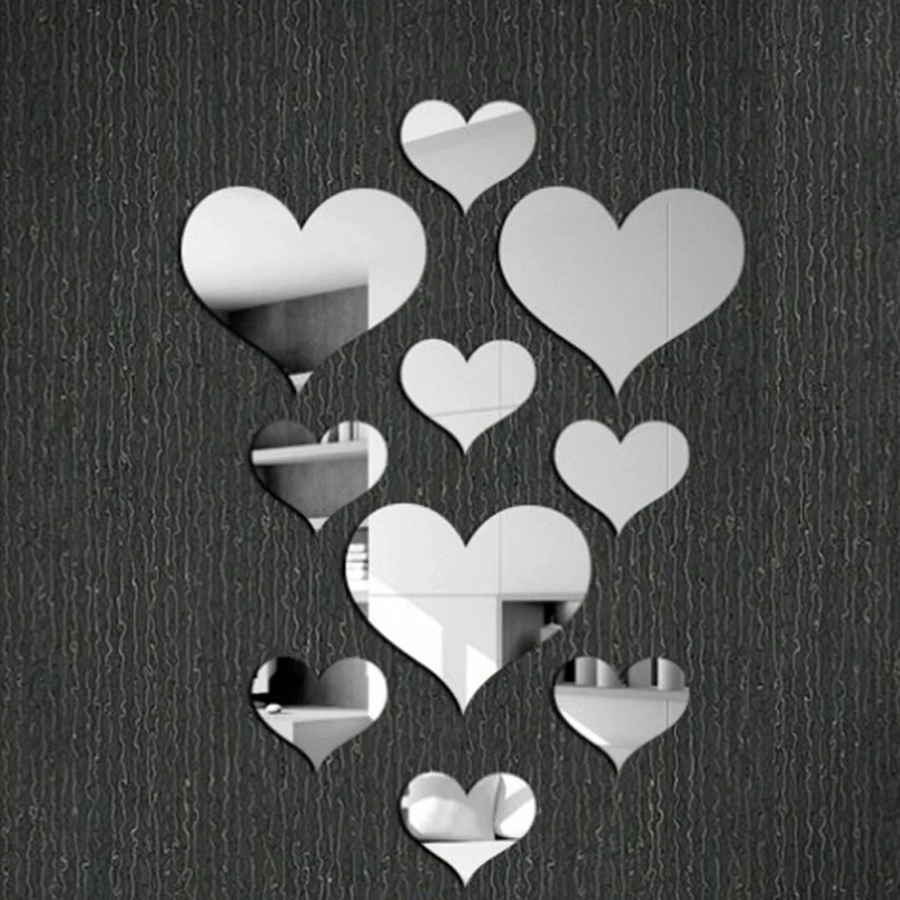 

20x17cm/9x10.5cm/6x7cm Creative 3D Heart-shaped Acrylic Wall Stickers Self-adhesive DIY Home Decor Art Mirror Stickers Mural Art