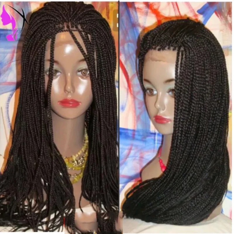 

Soft 26inch 13x4 Lace Front Wig Braided Wigs Natural Braid African With Baby Hair Glueless Braided Black Color
