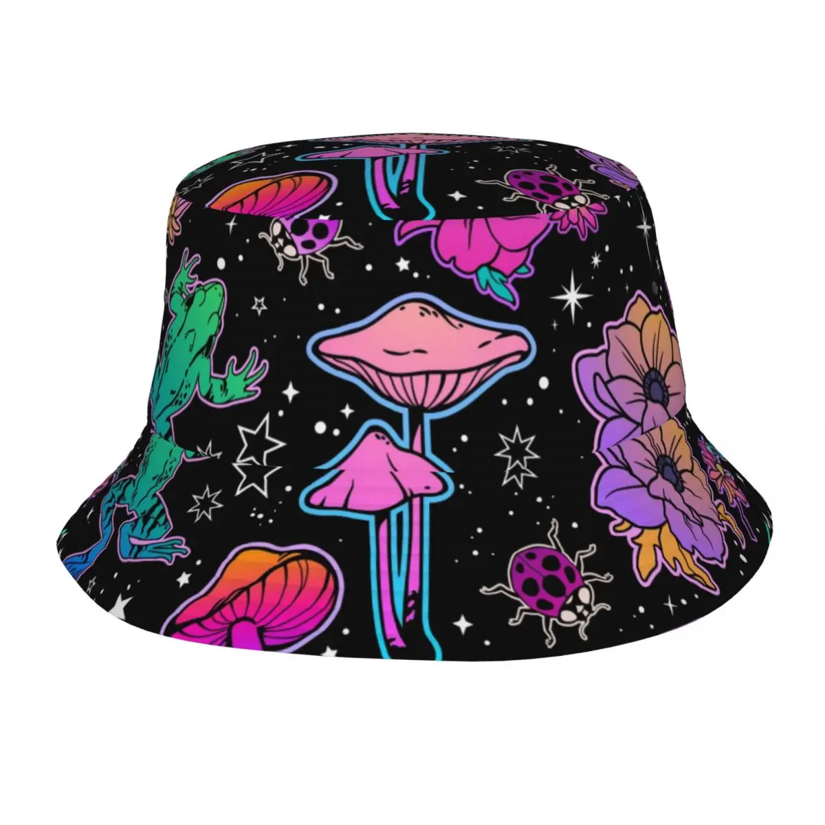 

Magical Flowers Mushrooms And Frogs Bucket Hat Summer Hats Fisherman Hat Foldable Women Men Sunscreen Shade Caps