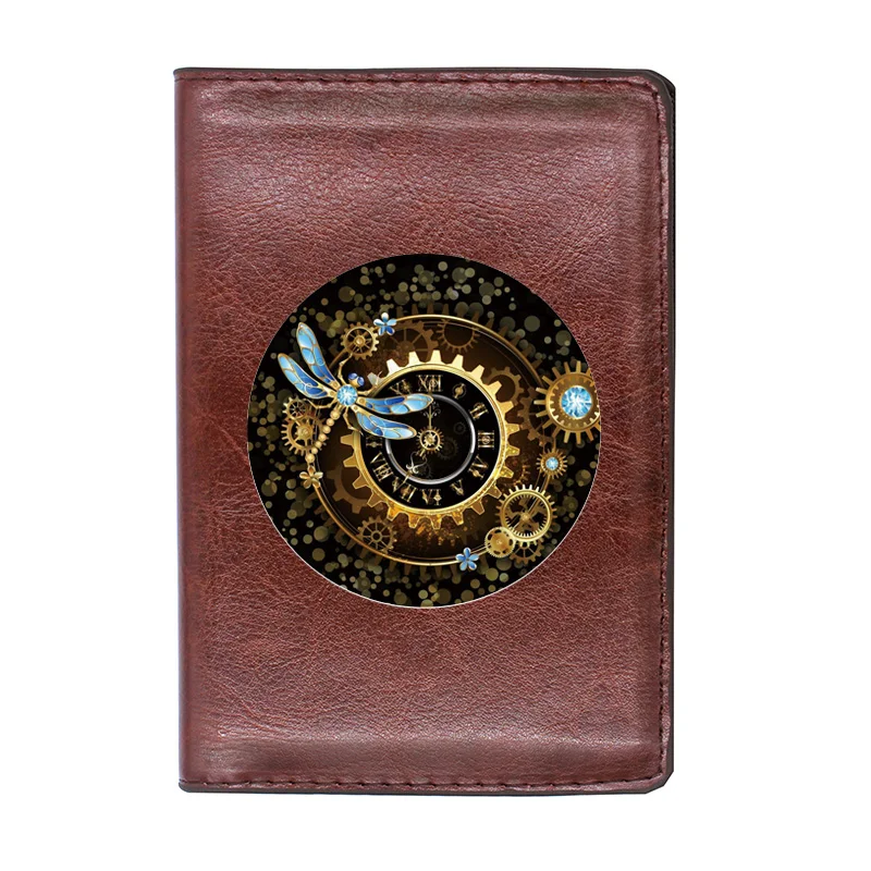 

Steampunk Gear Butterfly Passport Cover Leather Men Women Slim ID Card Holder Pocket Wallet Case Travel Accessories Gifts