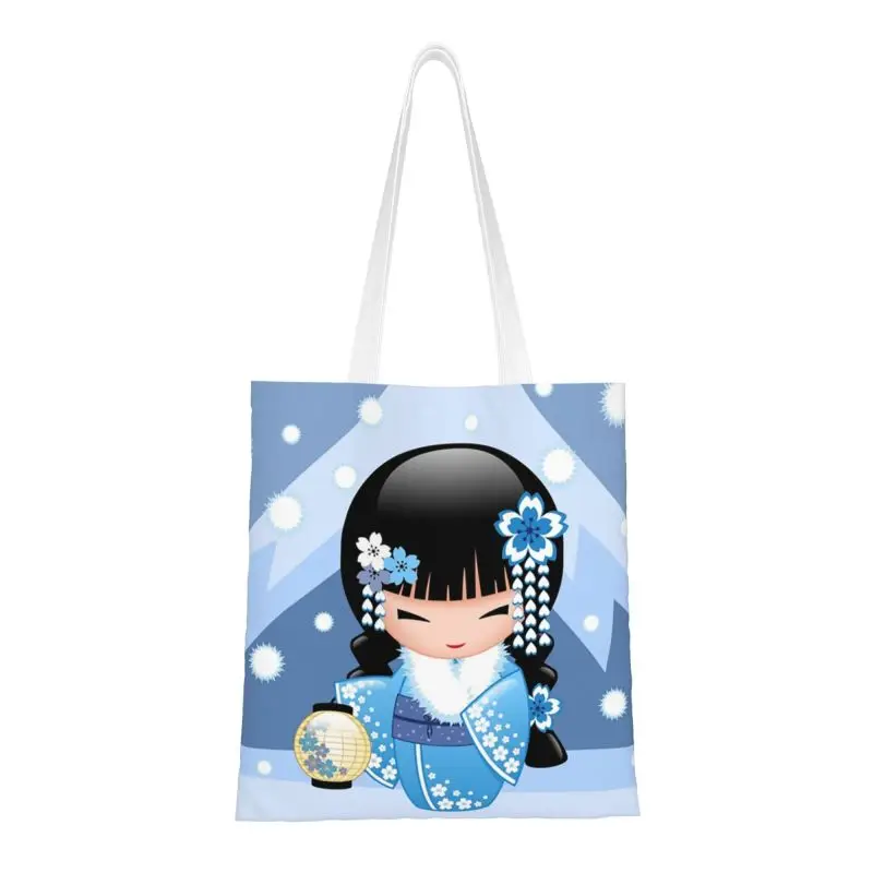 

Смешная зимняя кукла Kokeshi, сумки-шопперы для покупок, рециркуляция детской милой девочки Холщовая Сумка-Шоппер Через плечо для продуктов