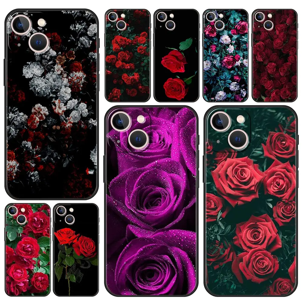 

Cover Case for iPhone 11 12 13 Pro Max Mini 11Pro 12Pro 13Pro SE X XS Max XR 5 6 6S 7 8 Plus Trend Thin Red Roses Flowers