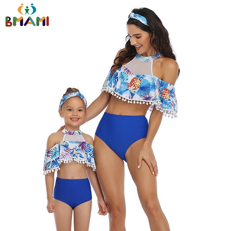 

2022 New Mother And Daughter High Waist Swimsuit Mommy And Me Swimwear Bikini Family Matching Clothes Outfits Mom Baby Clothing