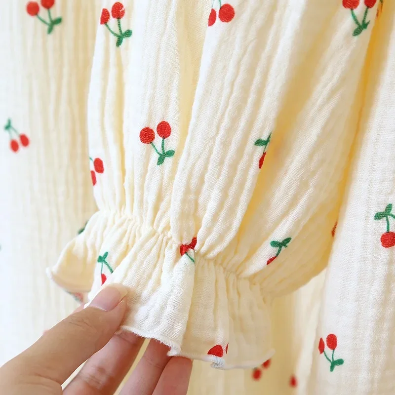 Пижамный комплект с длинным рукавом пуловер V-образным вырезом Женская марлевая