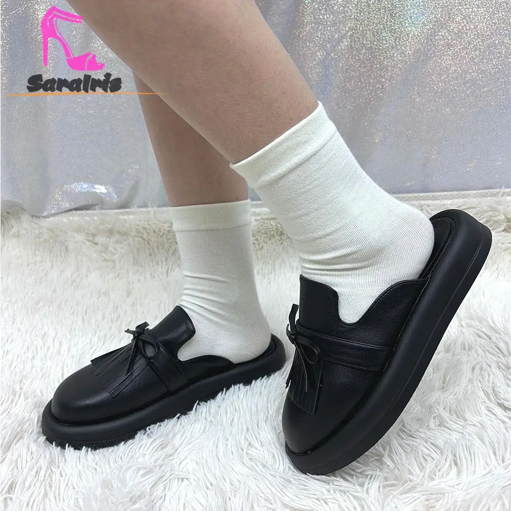 Flats Slippers Women's 2023 Spring Summer New Fashion Brand Tassel Bowknot Flat-bottomed Muller Shoes Lady Slipper Shoes