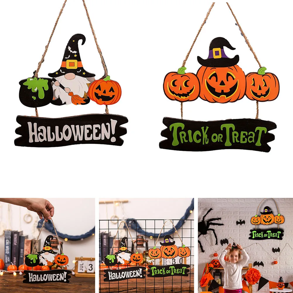 

1pcs Halloween Prank Props Wooden Pumpkin Goblin Door Hanging For Home Halloween Prom Club Party Decoration Props