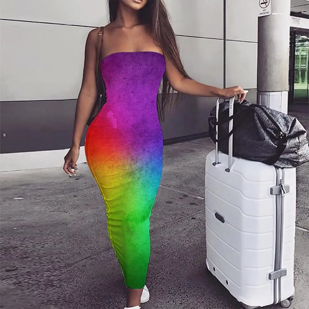 

KYKU Rainbow Dress Women Rainbow Abstraction Vestido Sexy Abstract Bodycon Dress Graffiti Sundress Womens Clothing Vintage