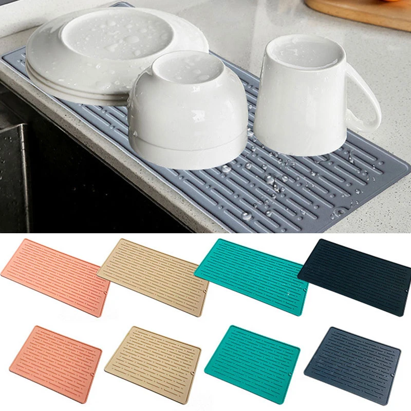 

Drain Mat Kitchen Silicone Dish Drainer Mats Large Sink Drying Worktop Organizer Drying Mat for Dishes Tableware Tool