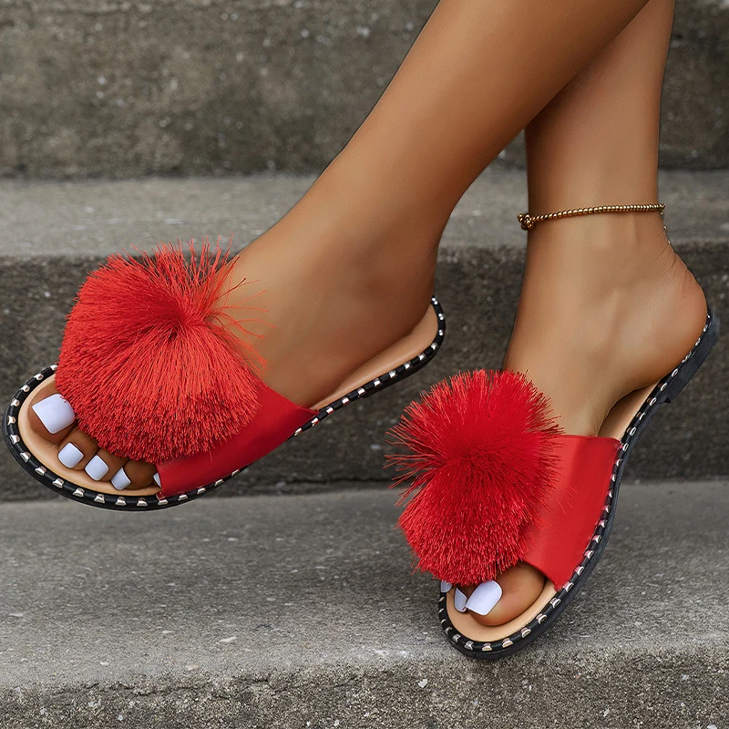 

Шлепанцы женские на плоской подошве, повседневные сандалии с мехом, пляжная обувь, Классические богемные тапочки для ходьбы, лето 2023