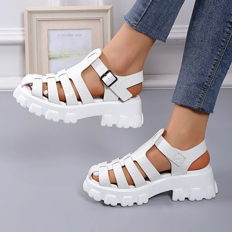 Women's Luxury Brand Sandals 2023 Summer Fashion Design Thick Bottom Belt Buckle Sandals Ladies Casual Wedges Platform Shoes