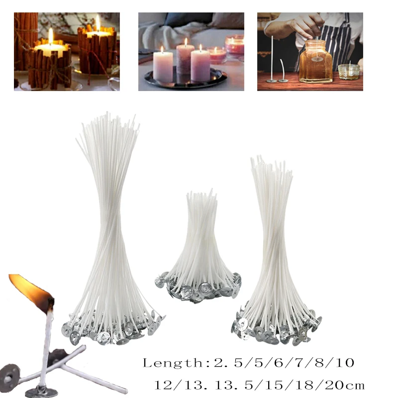 

50/100Pcs White Candle Wicks Cotton Core Waxed Wick with Sustainer Candle Making 2.5-20cm