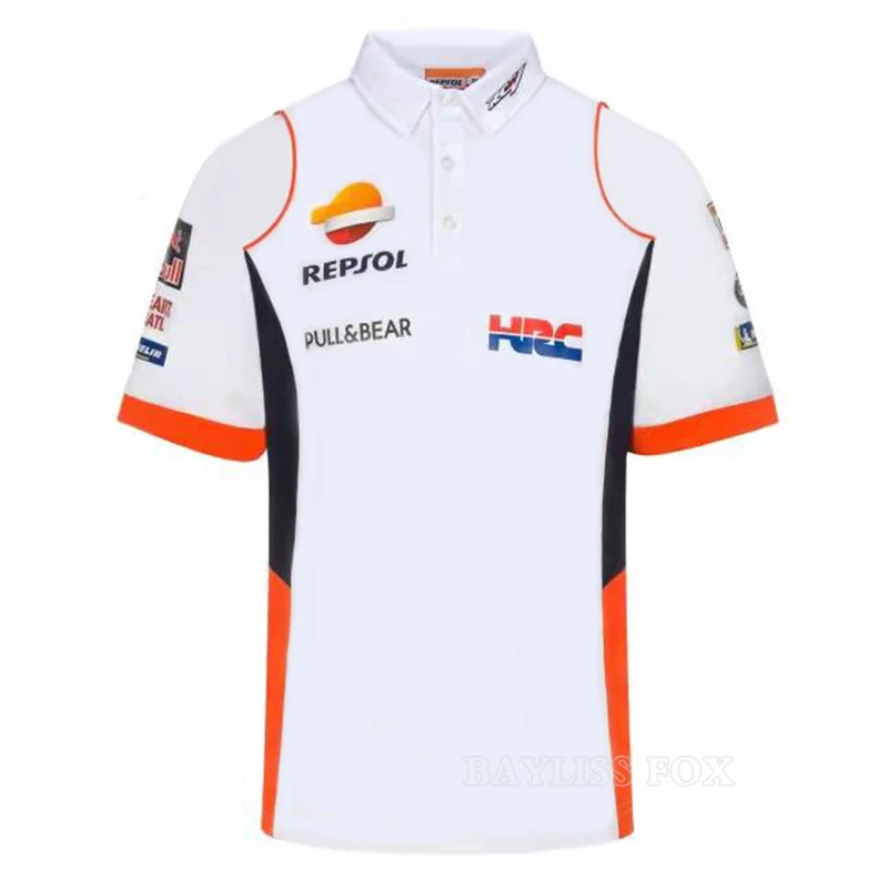 Moto For Honda HRC Repsol Racing Team Polo Shirt Motorcycle Ride White/Blue Summer Men's Quick Dry Breathable Do Not Fade
