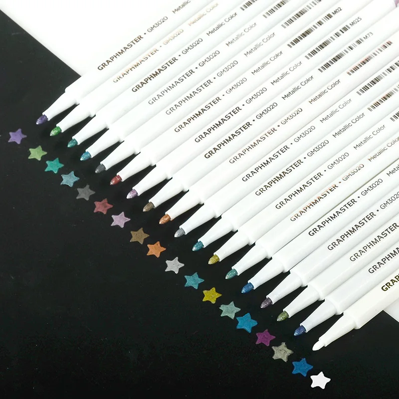 

18 шт./корт. Рисунок, строительные ручки, металлические цветные ручки для черной бумаги, художественные маркеры, хайлайтер, канцелярские прин...