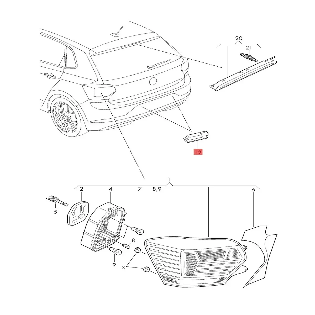 1К 8943021 Новая лампа заднего номерного знака с желтым светом для VW Golf 6 5 7 Passat B7 CC Polo 6R