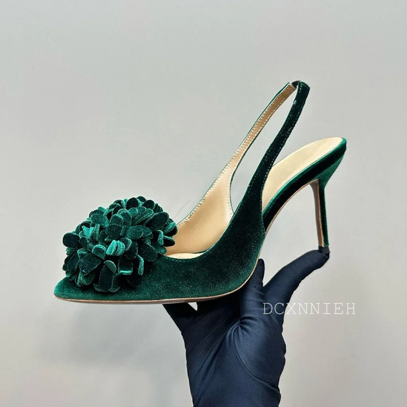 Вельветовые туфли-лодочки на тонком высоком каблуке для подиума женские