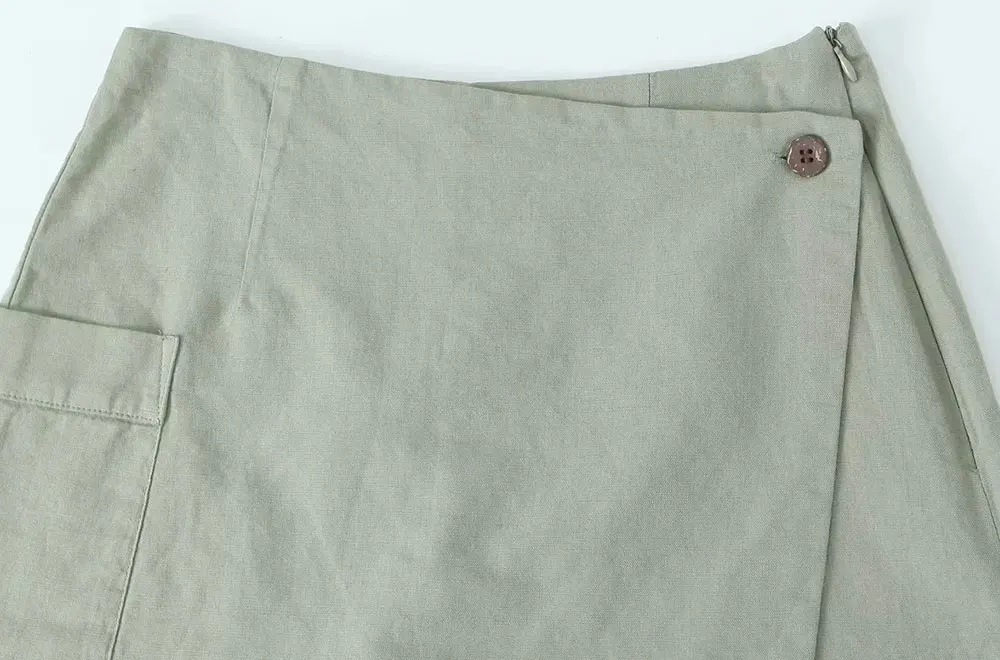 TRAF Shorts Women Fashion Side Patch Pockets Linen Wrap Shorts Skirts Vintage High Waist Zipper Fly Female Skorts pants Mujer