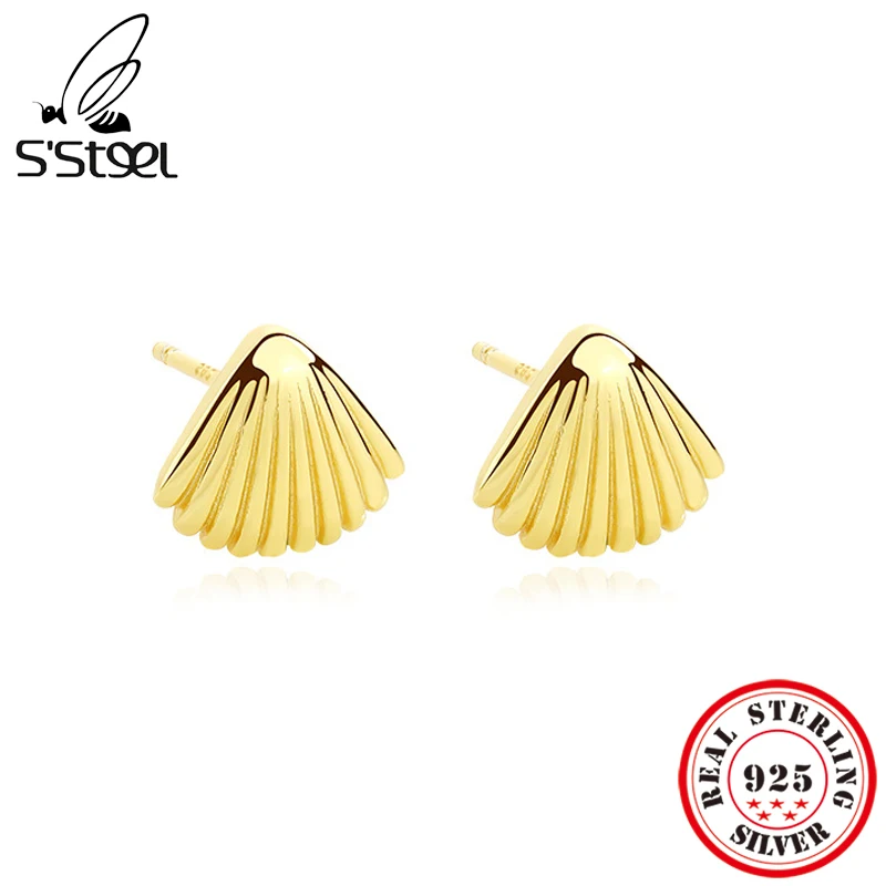

S'STEEL 925 Sterling Silver Shell Studs Earrings For Women Piercing Earing Korean Style Luxury Designer Gold Plated Fine Jewelry