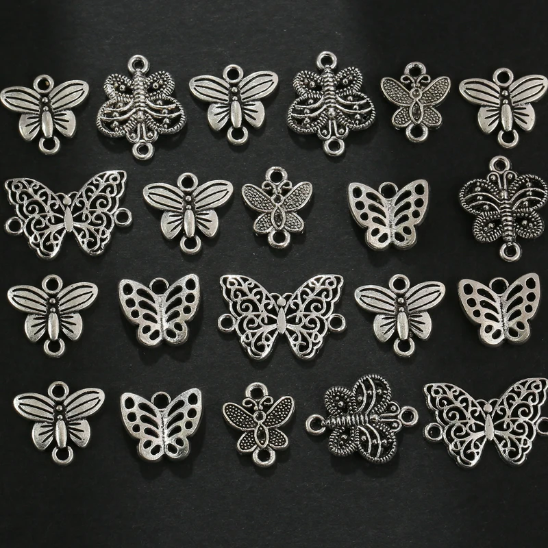 

Подвеска в виде бабочки под старину, серебряный браслет «сделай сам» для изготовления ювелирных изделий, аксессуары, 20 шт./лот