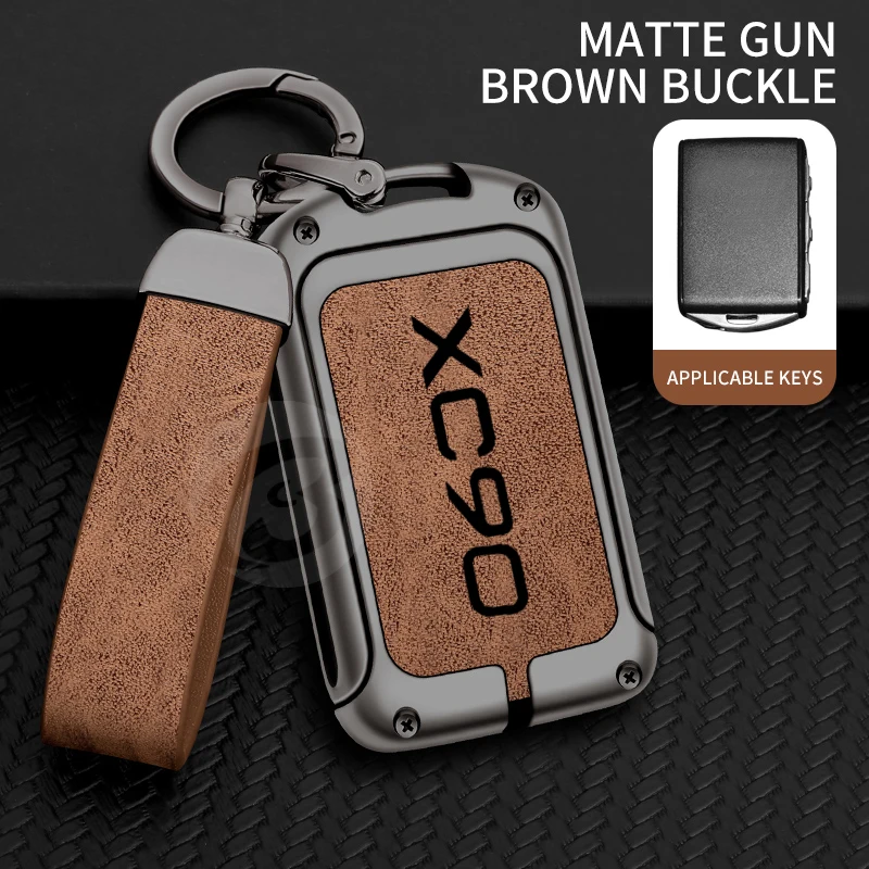 

Кожаный чехол для ключей от автомобиля из цинкового сплава для Volvo XC90, чехол для гриля, защитный чехол с логотипом, брелок для ключей, аксессуары для интерьера без ключа
