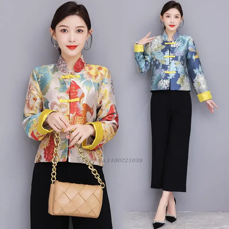 

2023 traditional chinese tang suit top women improved national style vintage modern hanfu elegant oriental women jacquard jacket