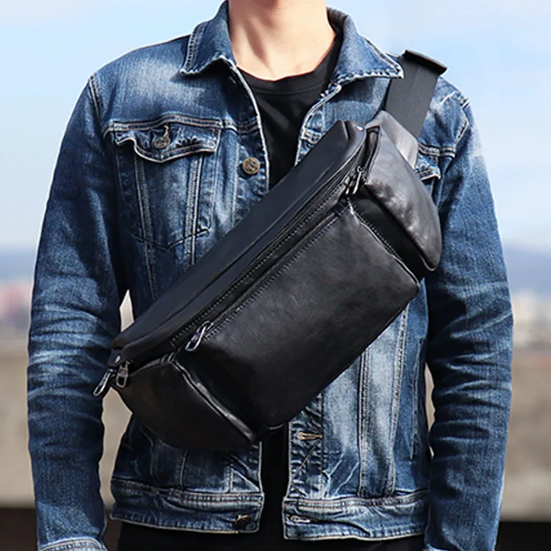 

AETOO 2022 new men's chest bag messenger bag leather motorcycle riding super soft first layer cowhide men's bag outdoor sports
