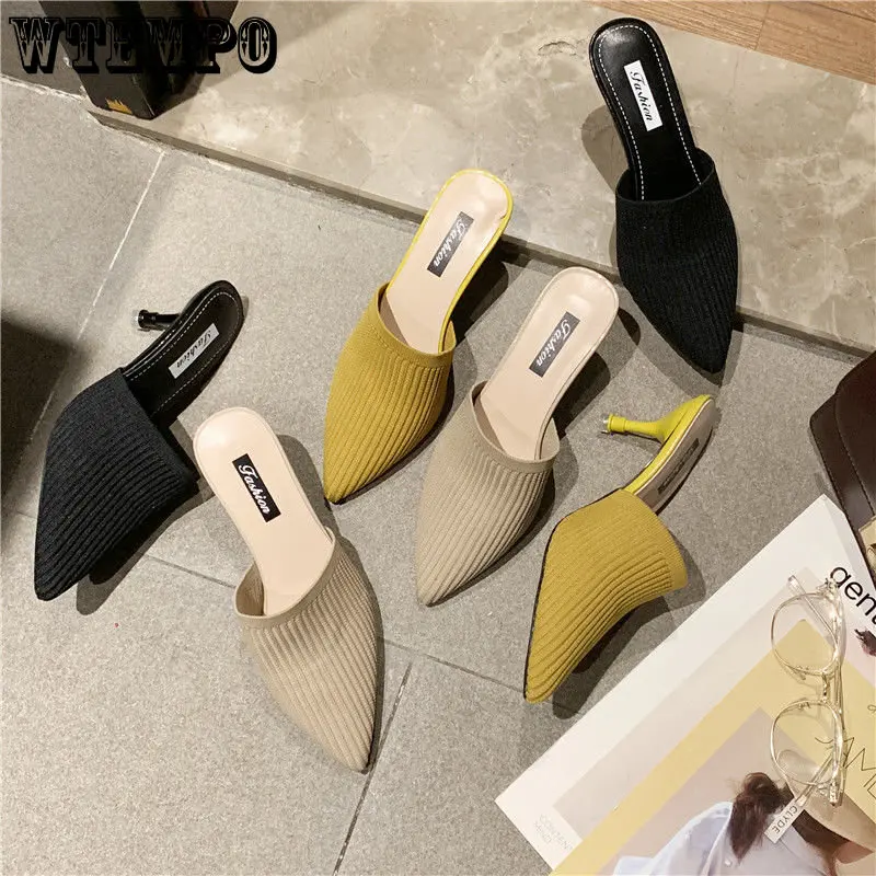 WTEMPO Summer Women Slippers Wear Thin Heels with Heels Sandals Breathable Wild Fashion High Heels Shoes Dropshipping