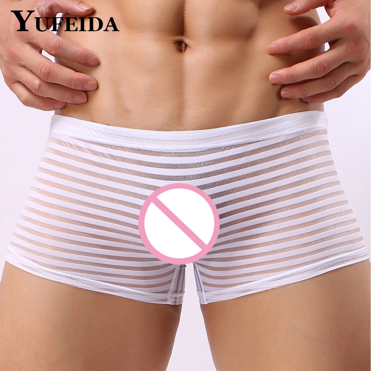 

YUFEIDA 1/7pcs Men Sexy Panties Mesh Stripe Perspective Boxers Low Waist Thin Breathable Male Boxer Shorts Transparent Underpant
