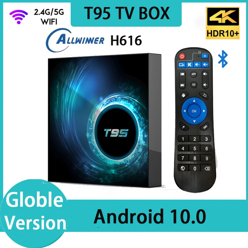 

T95 TV Box Android 10 Smart BT5.0 2.4g 5g Dual Wifi 4G 64GB 32gb 3D Voice Allwinner H616 Set-Top Box 6k 4K Media Player TVBOX