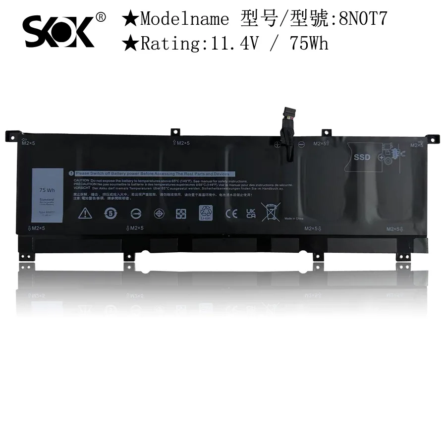 Аккумулятор для ноутбука 8N0T7 замена Dell XPS 15 9575 2-в-1 Precision 5530 Мобильная рабочая