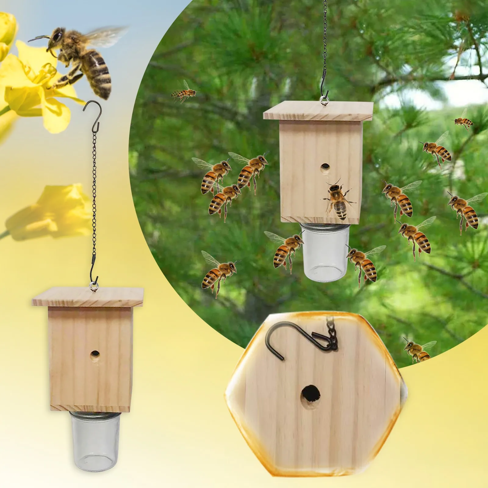 

Bee Wasps Trap Home Outdoor Dual Use Wooden Bee Trap Best Bee Trap