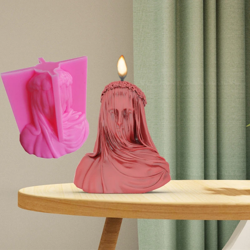 

New Veiled Lady Candle Mold Veil Girl Candle Silicone Mold DIY Bust Sculpture Maria Candle Making Soap Molds Resin Plaster Molds