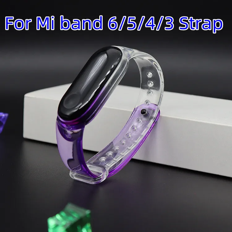 

Ремешок силиконовый для Mi Band 6 5 4 3, прозрачный градиентный сменный Браслет Для Xiaomi, умный спортивный фитнес-браслет