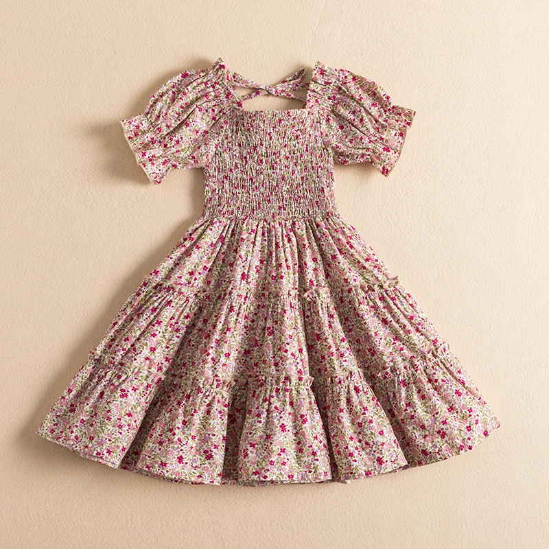 

Повседневное платье для маленьких девочек, винтажное праздничное платье принцессы с цветочным рисунком, элегантная пачка для отпуска на де...