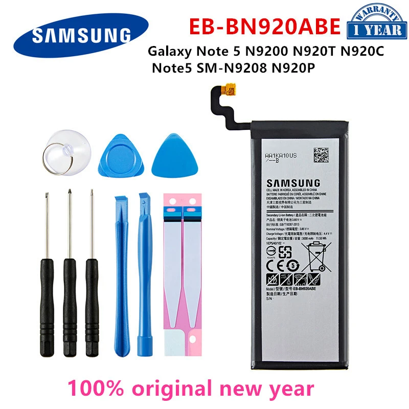 

SAMSUNG Orginal EB-BN920ABE 3000mAh Battery for Samsung Galaxy Note 5 SM-N920 N920F N920T/A N920I/G N9200 N920G/DS N9208 +Tools